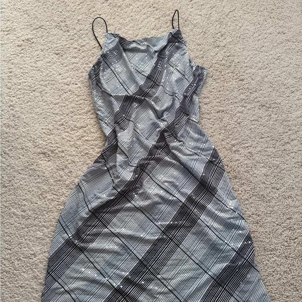 Elegant Black and White Striped Dress